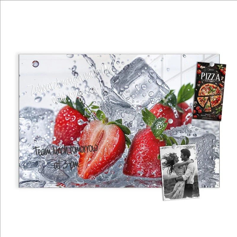 Glas Magnettafel - Erdbeeren auf Eis