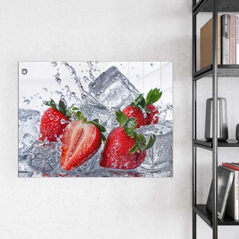 Glas Magnettafel - Erdbeeren auf Eis