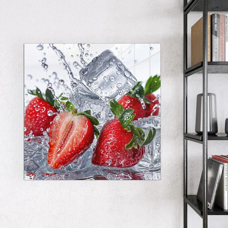 Glas Magnettafel - Erdbeeren auf Eis