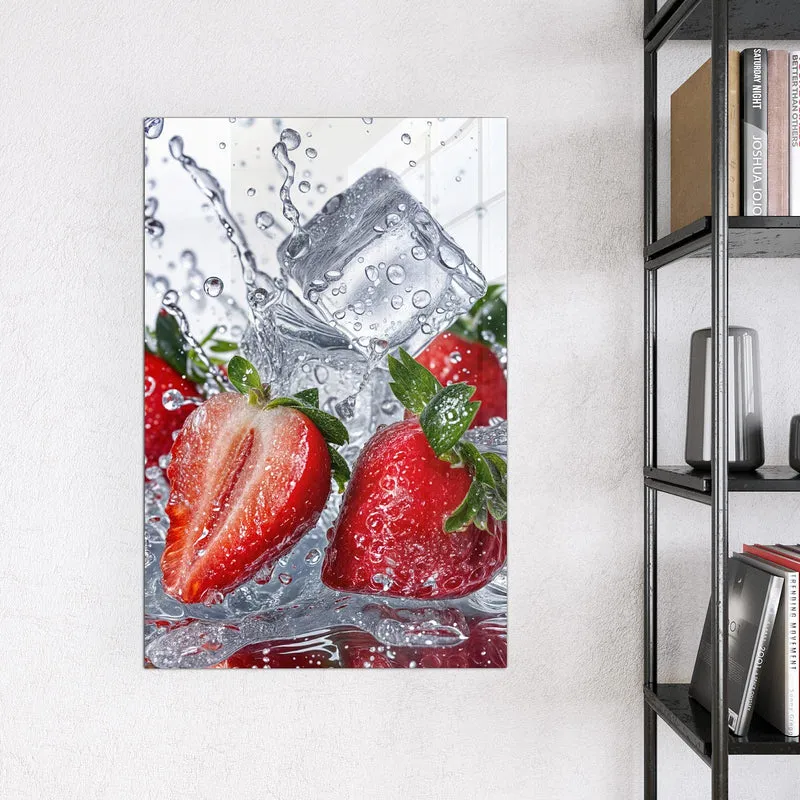 Glas Magnettafel - Erdbeeren auf Eis
