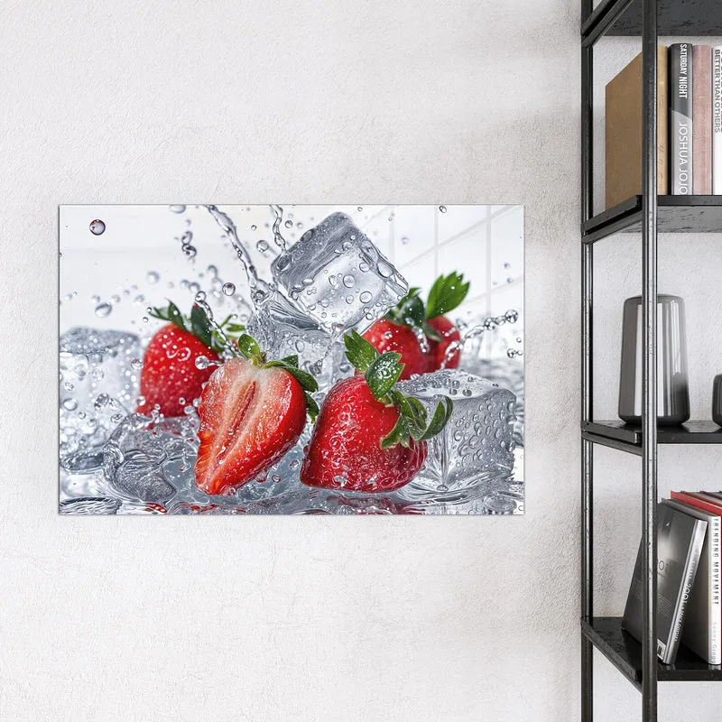 Glas Magnettafel - Erdbeeren auf Eis