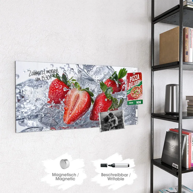 Glas Magnettafel - Erdbeeren auf Eis