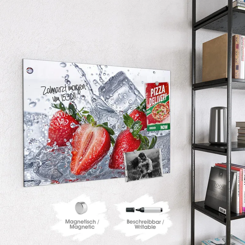 Glas Magnettafel - Erdbeeren auf Eis