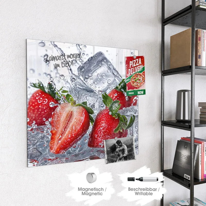 Glas Magnettafel - Erdbeeren auf Eis