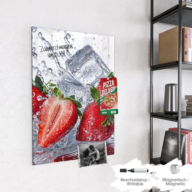 Glas Magnettafel - Erdbeeren auf Eis