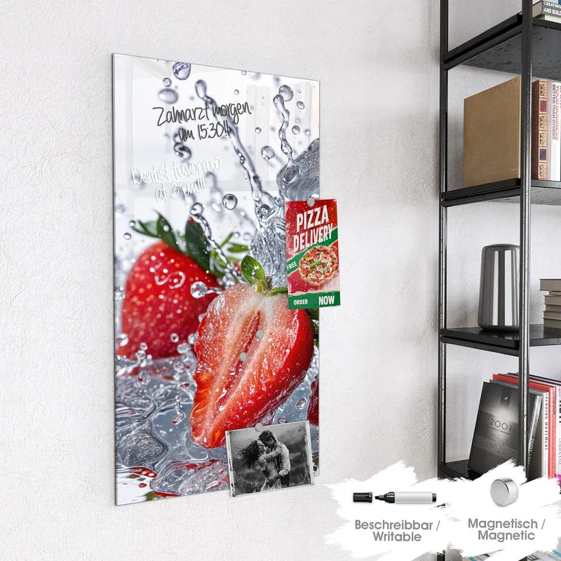 Glas Magnettafel - Erdbeeren auf Eis