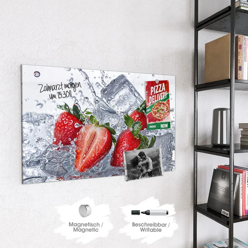 Glas Magnettafel - Erdbeeren auf Eis