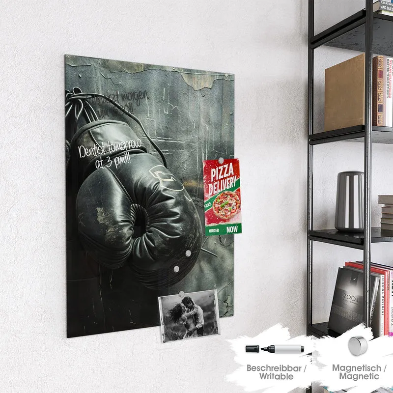 Glas Magnettafel - Boxhandschuhe an Wand