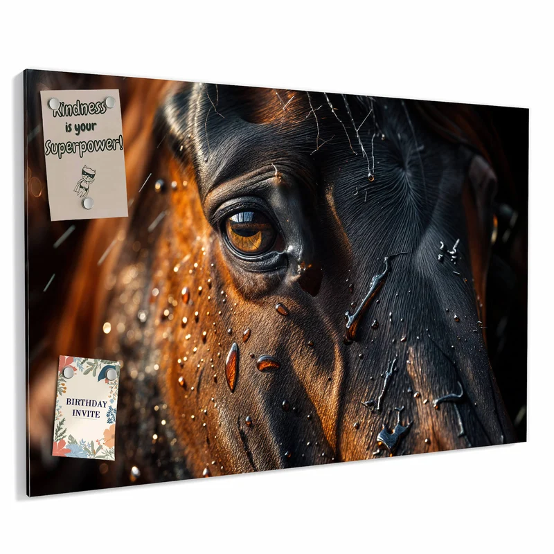 Metall Magnettafel - Pferdeauge im Regen
