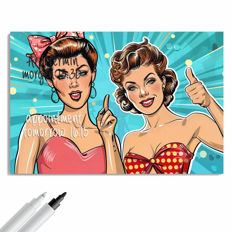 Metall Magnettafel - Retro Freundinnen