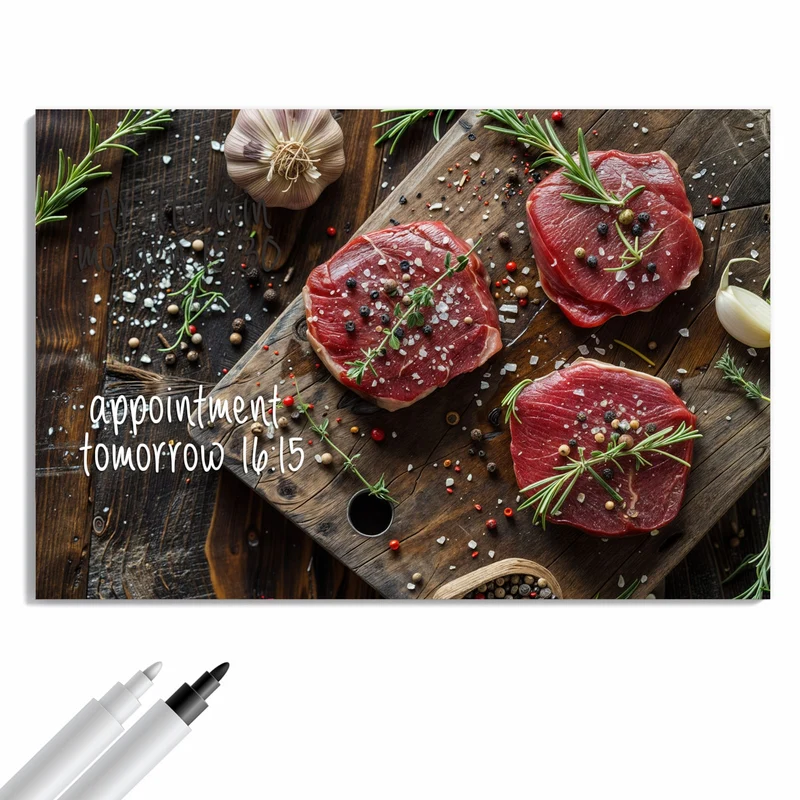 Metall Magnettafel - Steaks mit Knoblauch