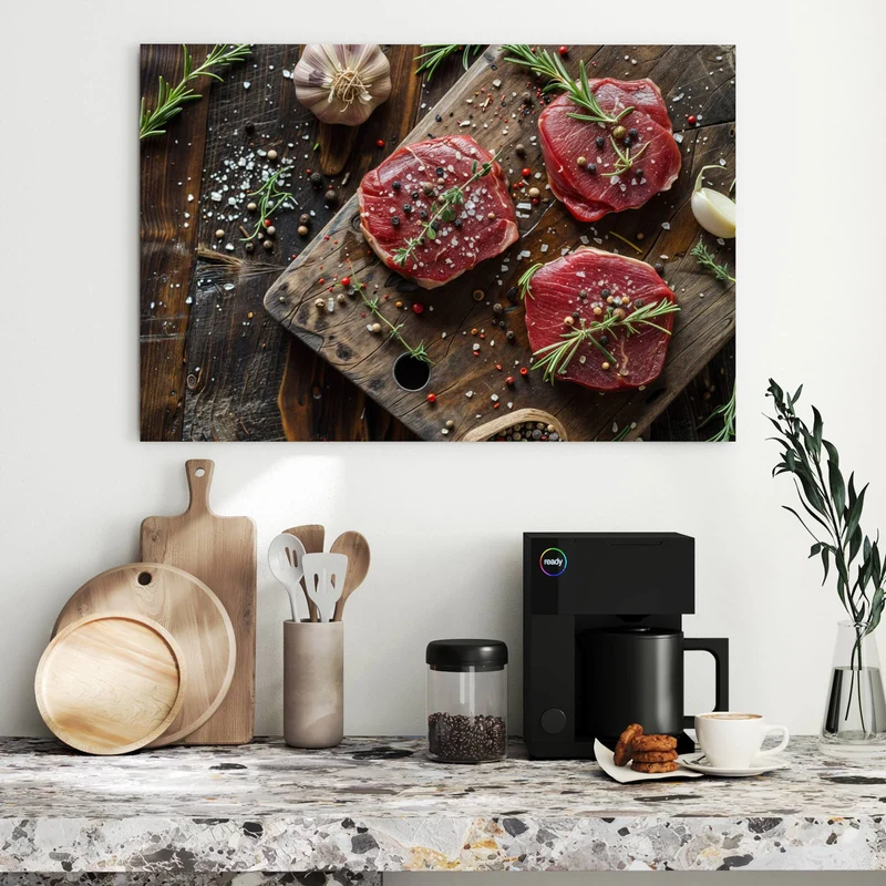 Metall Magnettafel - Steaks mit Knoblauch