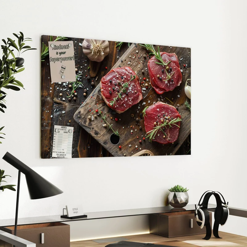 Metall Magnettafel - Steaks mit Knoblauch