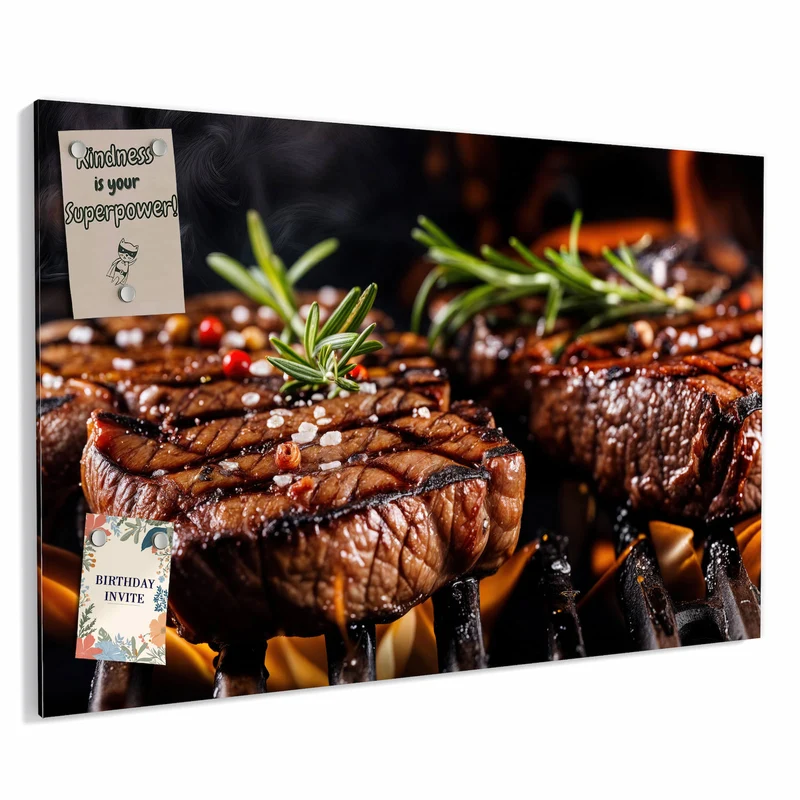 Metall Magnettafel - Steaks über Flammen