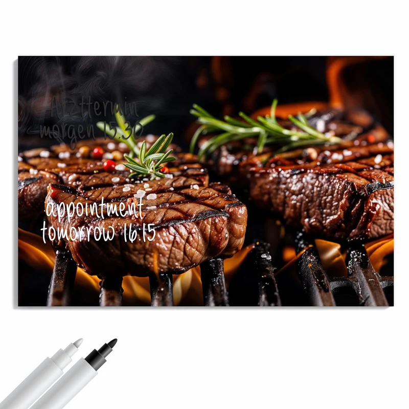 Metall Magnettafel - Steaks über Flammen