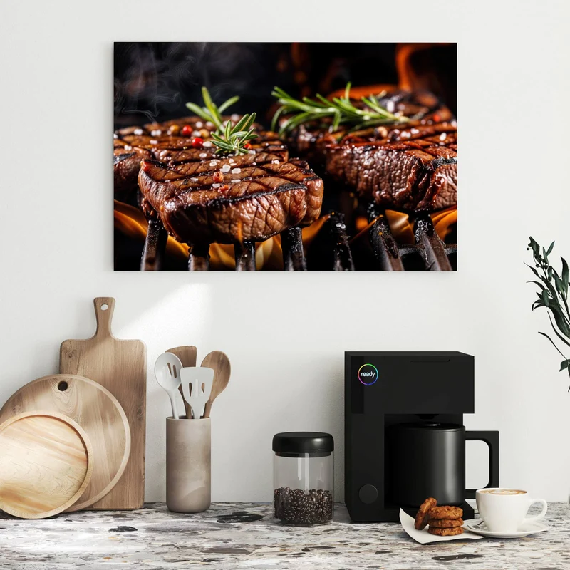 Metall Magnettafel - Steaks über Flammen