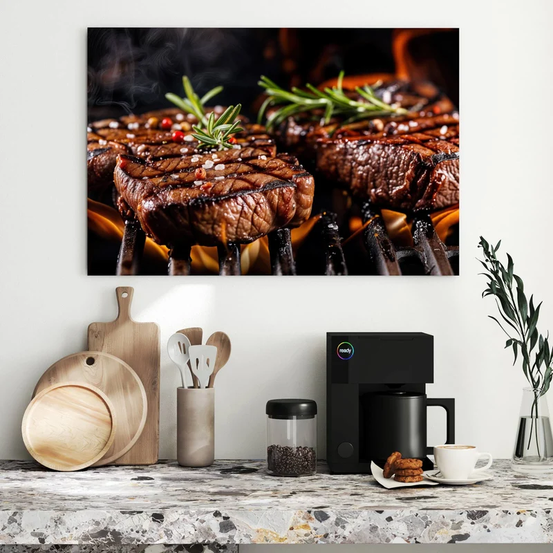 Metall Magnettafel - Steaks über Flammen