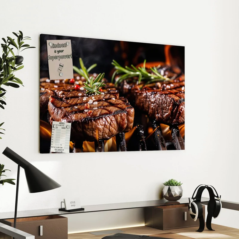 Metall Magnettafel - Steaks über Flammen