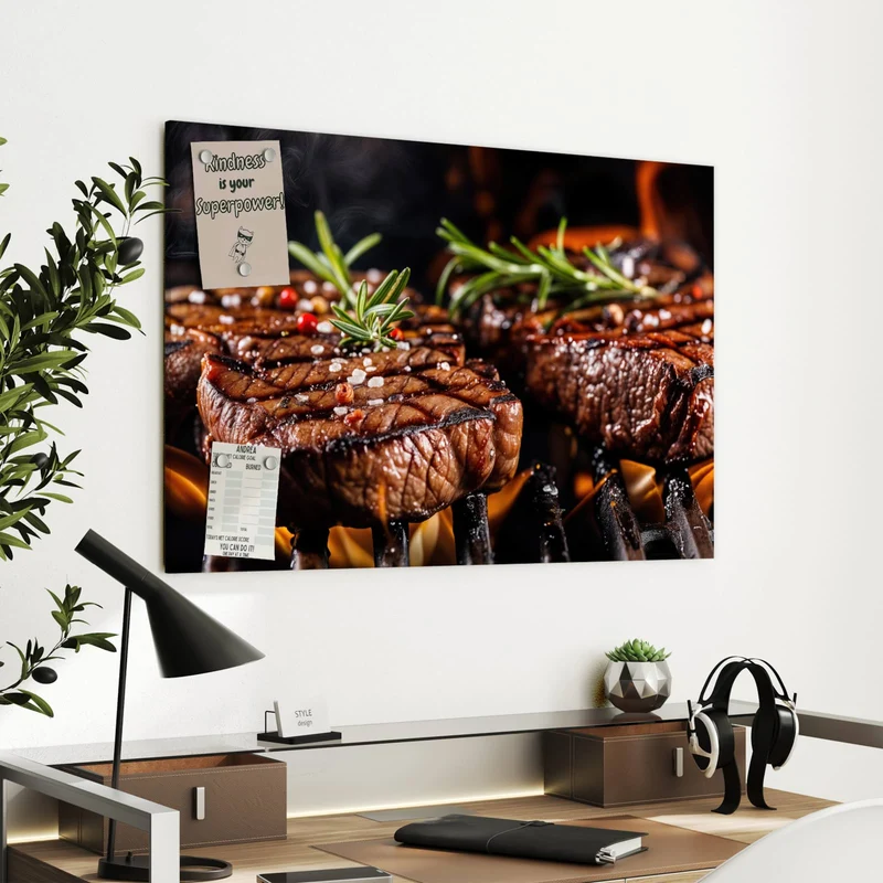 Metall Magnettafel - Steaks über Flammen