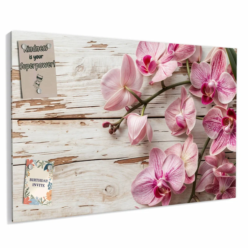 Metall Magnettafel - Orchideen auf Holz