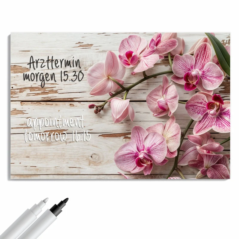 Metall Magnettafel - Orchideen auf Holz