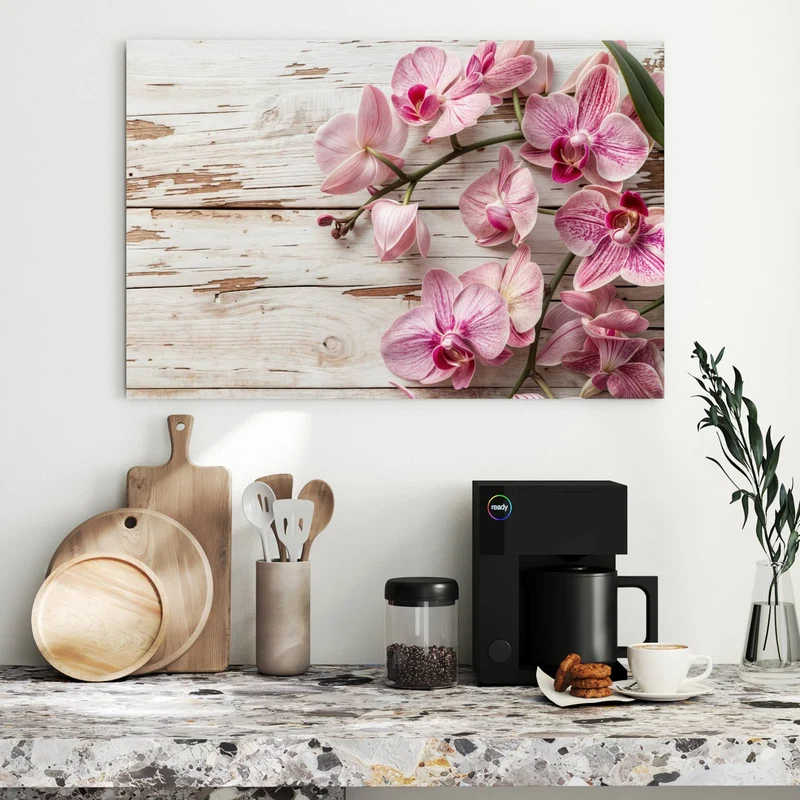 Metall Magnettafel - Orchideen auf Holz