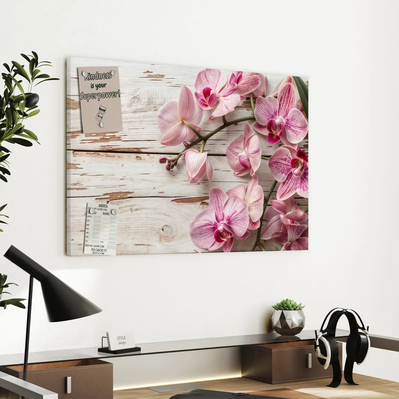 Metall Magnettafel - Orchideen auf Holz