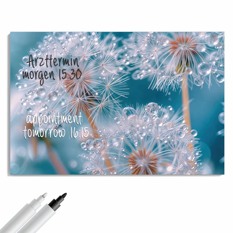Metall Magnettafel - Pusteblumen mit Tropfen