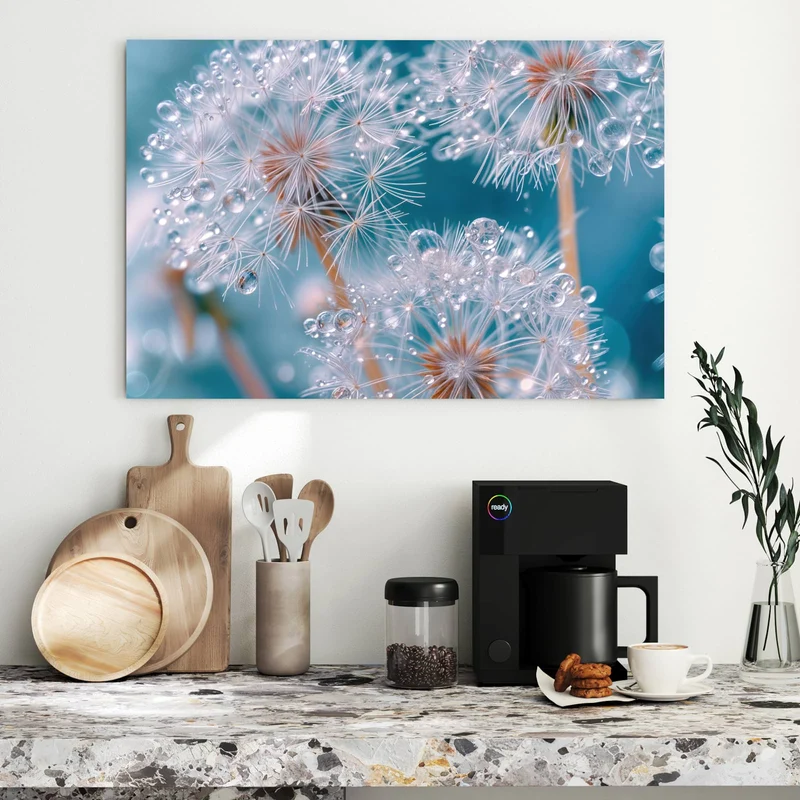Metall Magnettafel - Pusteblumen mit Tropfen