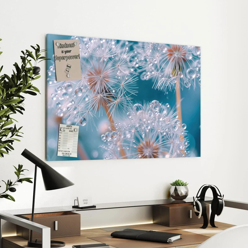 Metall Magnettafel - Pusteblumen mit Tropfen