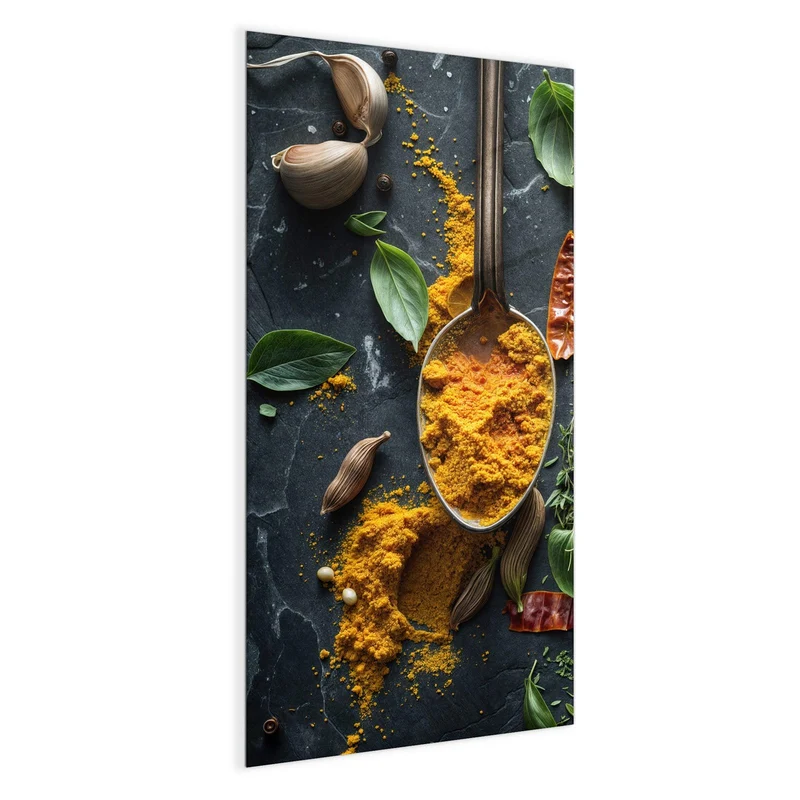 Glas Magnettafel - Gewürze auf Schiefer