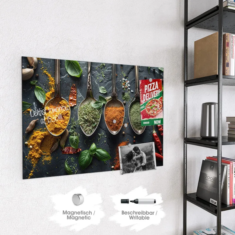 Glas Magnettafel - Gewürze auf Schiefer