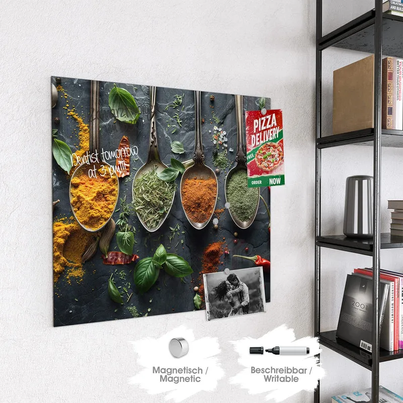 Glas Magnettafel - Gewürze auf Schiefer