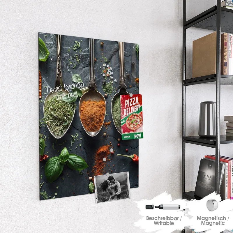 Glas Magnettafel - Gewürze auf Schiefer