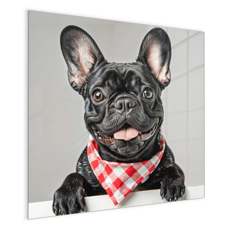 Glas Magnettafel - Bulldogge mit Halstuch