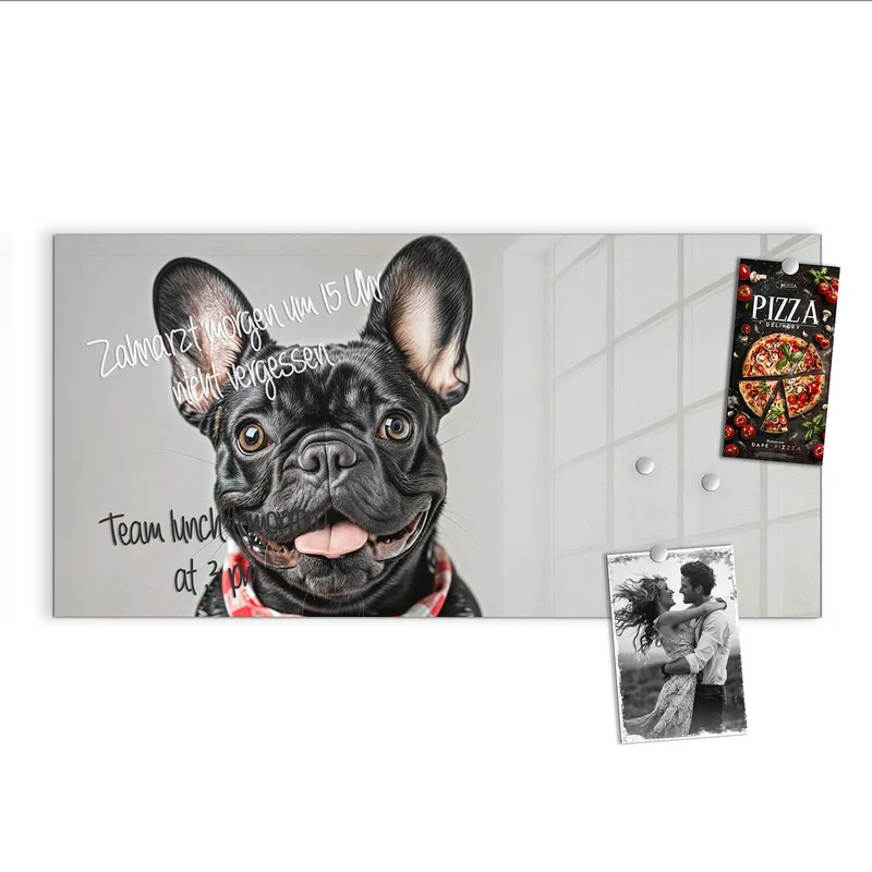 Glas Magnettafel - Bulldogge mit Halstuch