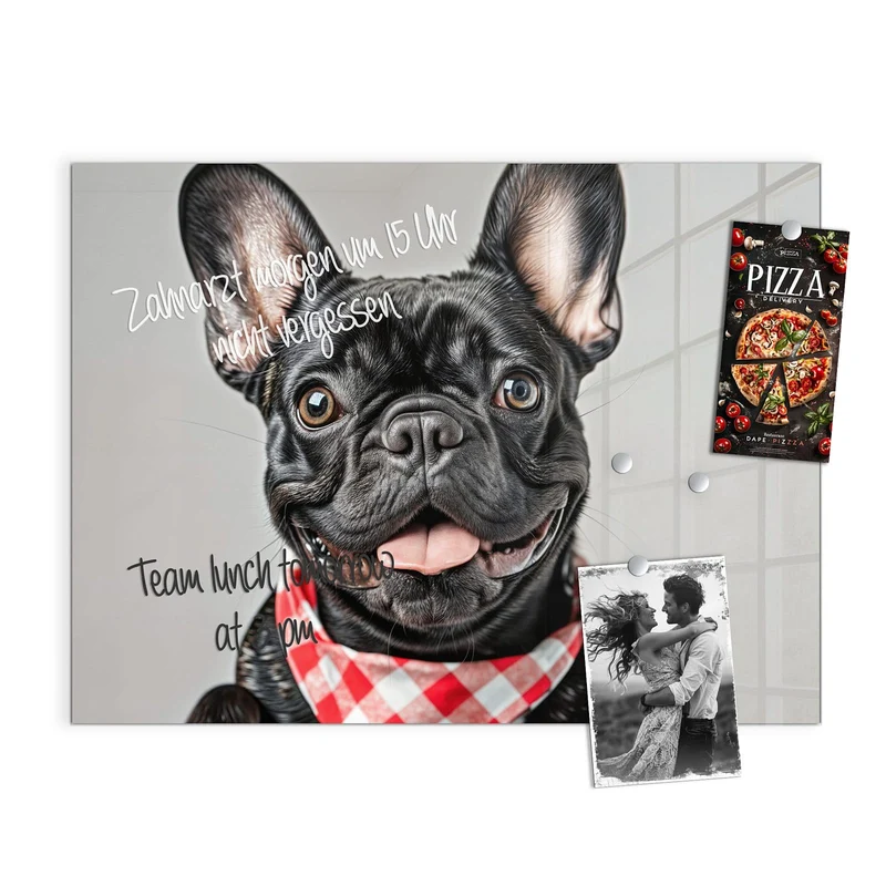 Glas Magnettafel - Bulldogge mit Halstuch