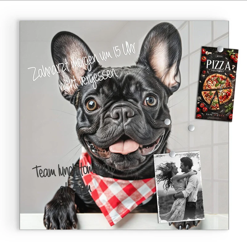 Glas Magnettafel - Bulldogge mit Halstuch