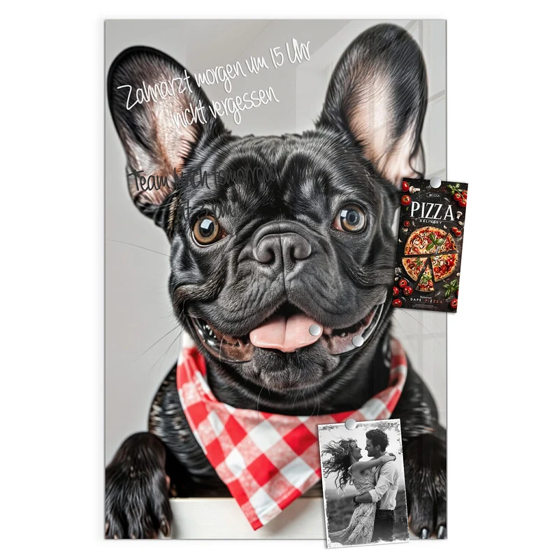 Glas Magnettafel - Bulldogge mit Halstuch