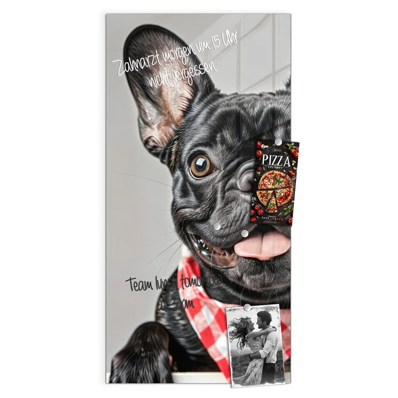 Glas Magnettafel - Bulldogge mit Halstuch