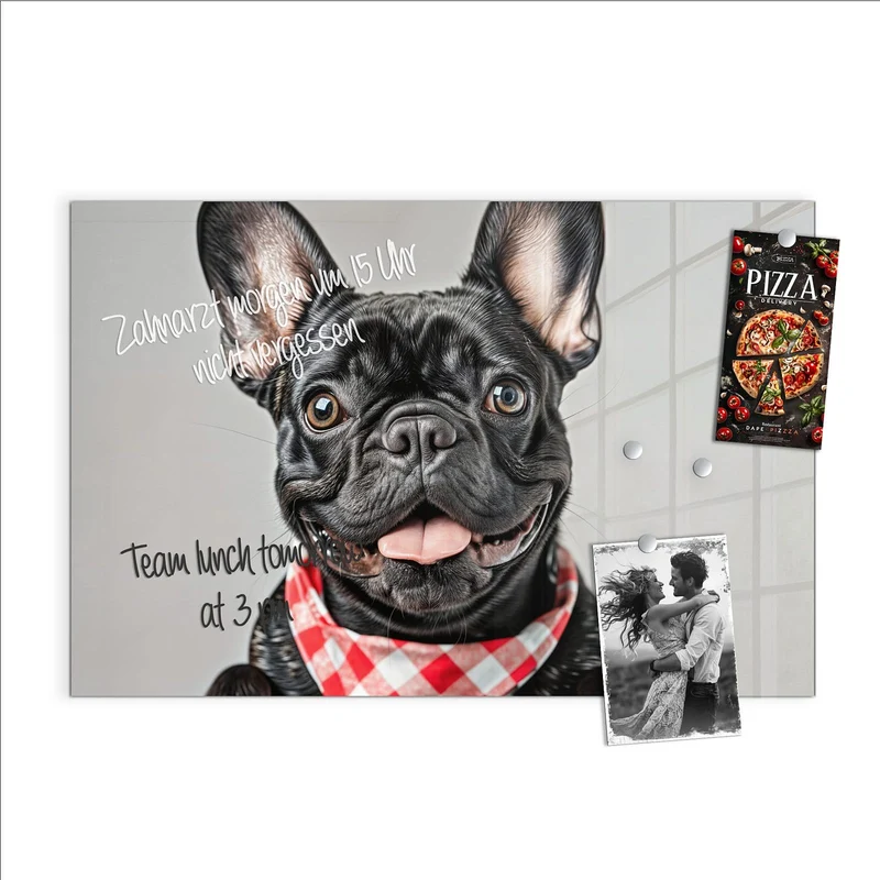 Glas Magnettafel - Bulldogge mit Halstuch
