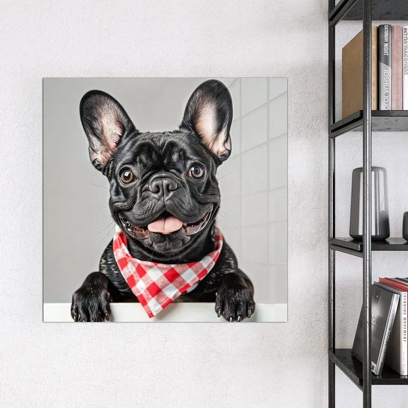 Glas Magnettafel - Bulldogge mit Halstuch
