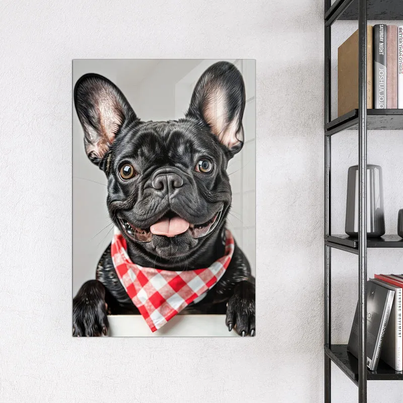 Glas Magnettafel - Bulldogge mit Halstuch