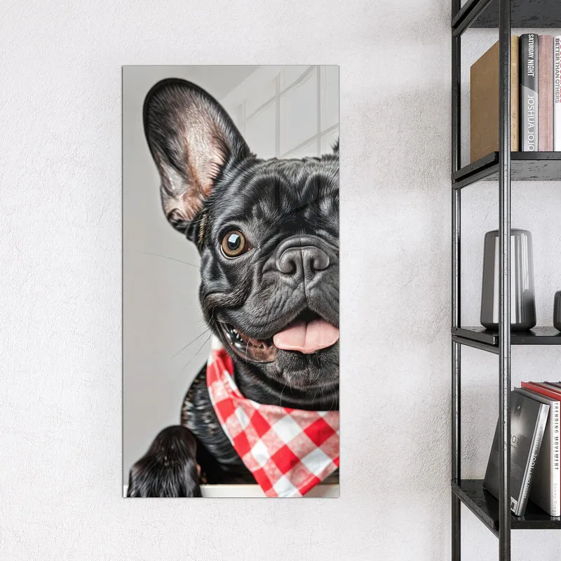 Glas Magnettafel - Bulldogge mit Halstuch