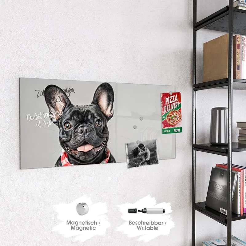 Glas Magnettafel - Bulldogge mit Halstuch