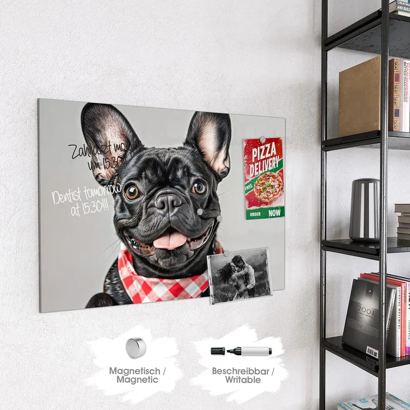 Glas Magnettafel - Bulldogge mit Halstuch