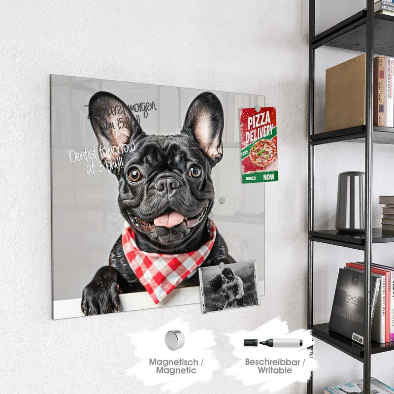 Glas Magnettafel - Bulldogge mit Halstuch