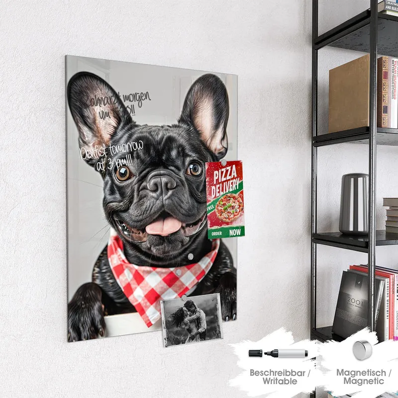 Glas Magnettafel - Bulldogge mit Halstuch