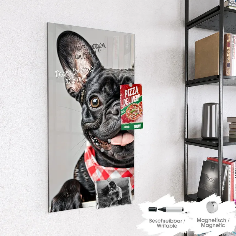 Glas Magnettafel - Bulldogge mit Halstuch