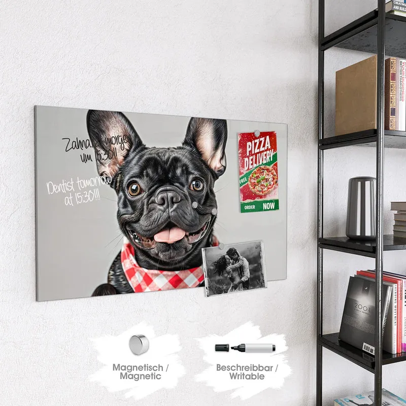 Glas Magnettafel - Bulldogge mit Halstuch